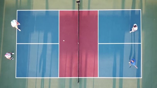 View of pickleball play from overhead drone