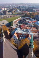 Obraz premium aerial view of the the old Tallinn, Estonia, from the St. Olav's Church tower in autumn