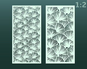 Laser and die cut ornamental panels template with pattern of ginkgo leaves. Lazer cut card. Silhouette pattern. Cabinet fretwork panel. Lasercut metal panel. Wood carving.