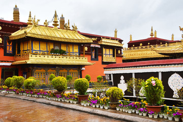 Tibet, Lhasa, the first Buddhist temple Jokang in the rain © irinabal18