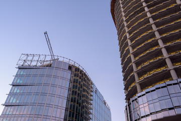 Apartment skyscrapers under construction in Warsaw, Poland