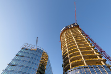 Apartment skyscrapers under construction in Warsaw, Poland