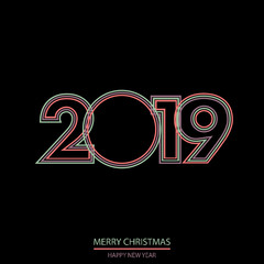 Happy New Year or Christmas greeting card. 2019. Vector