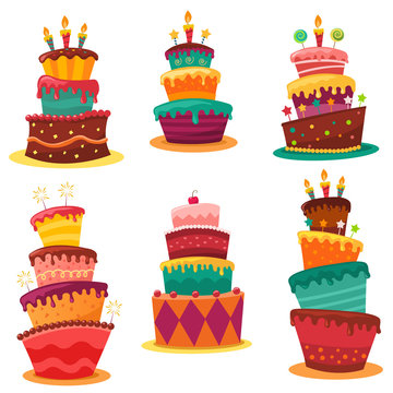 Collection Of Colourful Birthday Cakes