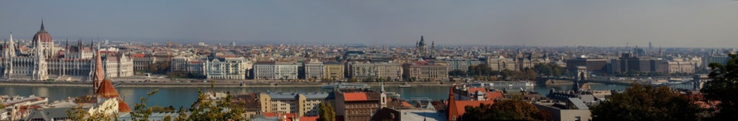 Fototapeta na wymiar View of Danube with Szechenyi Chain Bridge and Hungarian Parliament Building Budapest, Hungary