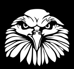 Eagle isolated on black background. Flat vector illustration. For label, logo, web design, brochure, poster.