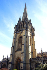 Fototapeta na wymiar Oxford, United Kingdom - October 13, 2018: University Church of St Mary the Virgin. The oldest part of the church is the tower which dates from around 1270.