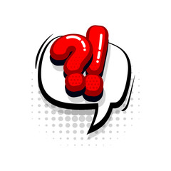 Question exclamation mark comic text collection sound effects pop art style. Set vector speech bubble with word phrase cartoon expression illustration. Comics book red colored background template.