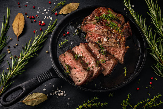 Tender Sliced Sous-vide Beef Steak From In A Cast Iron Pan