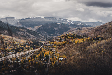 Landscape view of Vail Valley after after an autumn snow storm. 