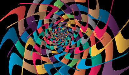 Multicolor festive Abstract spiral figure rotation. Black background