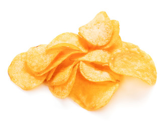 heap of potato chips isolated on whtie background