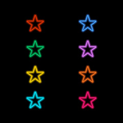 Obraz premium Neon stars on a black background. Vector illustration .
