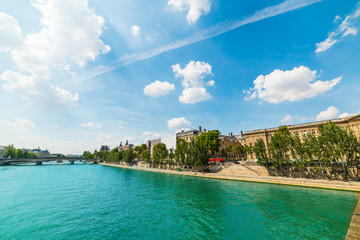 Cloudy sky over world famous Seine river in Paris