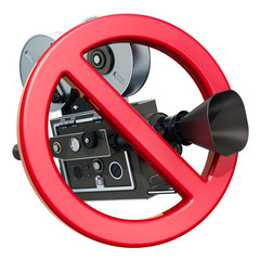 Fototapeta premium Forbidden sign with movie camera. 3D rendering