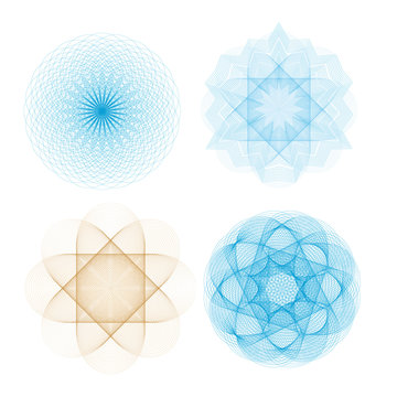 Set of spirograph for safety protective layer on the diplomas, certificates or bills - digital watermark.
