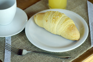 Croissant-type bread in the dish