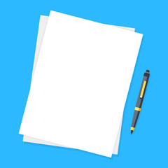 Blank sheet of papers and pen. Modern flat design graphic elements. Vector illustration