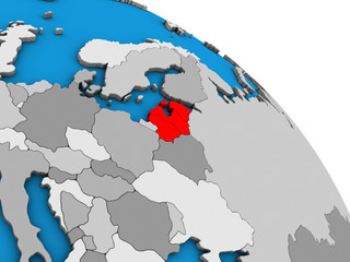 Baltic States on simple blue political 3D globe.