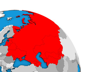 Soviet Union on simple blue political 3D globe.
