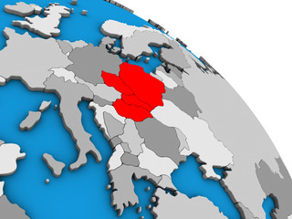 Visegrad Group on simple blue political 3D globe.