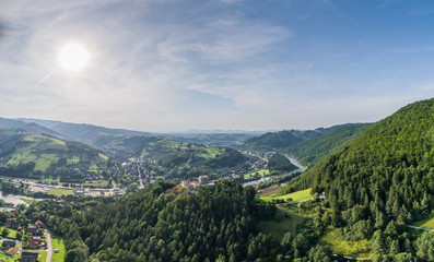 Rytro with panorama of beskidy aerial view