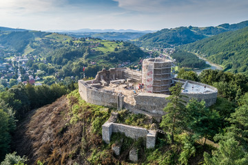 Ruins of castle Rytro aerial view