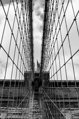 Net of suspension cables on Brooklyn Bridge, Manhattnan New York, black&white