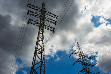 High voltage post. High voltage tower sky background. Electricity is the major energy of the world.