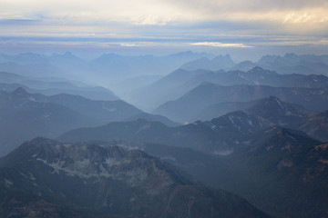 Flying high above the Cascade mountains in Washington State