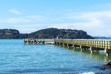 Fototapeta premium Landscape Scenery of Waitawa Regional Park, New Zealand; Wharf fishing spot