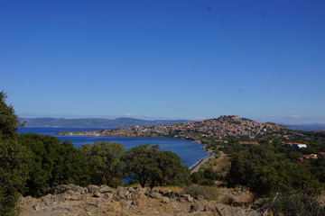 Panoramic view of Molivos on Lesbos, Greece