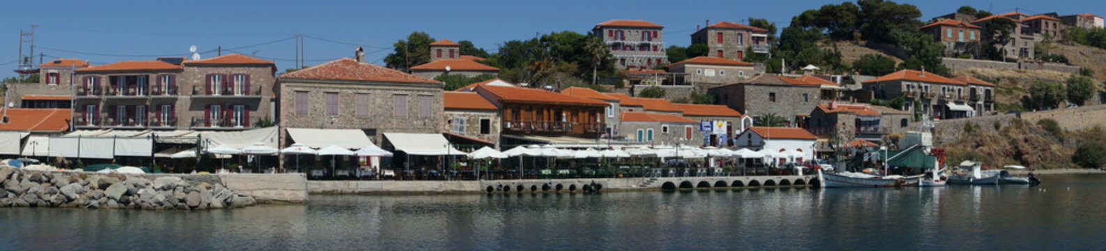 Restaurants at Molyvos Harbour on Lesbos, Greece
