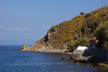Fototapeta na wymiar Coastline near golden Beach at Lesbos, Greece