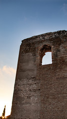 Old stone architecture in ruins with window