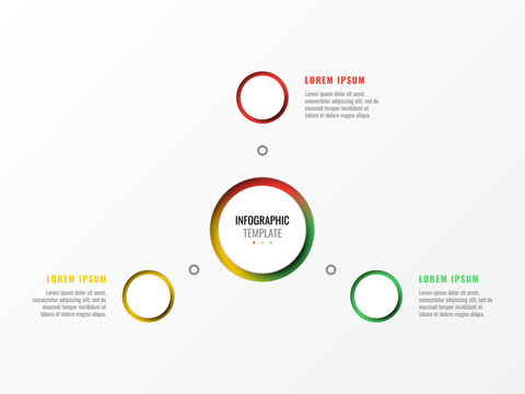 three steps design layout infographic template with round 3d realistic elements. process diagram for brochure, banner, annual report