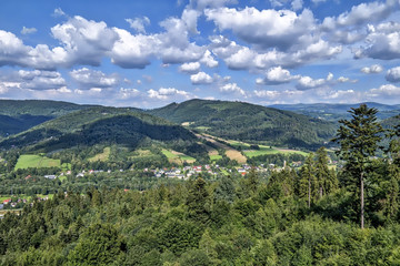 Widok na Beskid Śląski z Drogi na Czantorię w Beskidach