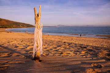 Dreamcatcher on the beach. “Punta Paloma” beach. Atlantic ocean, Tarifa, Andalusia, Spain.