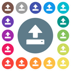 Open flat white icons on round color backgrounds