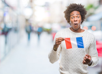 Afro american man flag of France over isolated background scared in shock with a surprise face, afraid and excited with fear expression