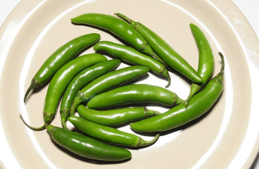 SERRANOS Chile in a plate as part of Mexican kitchen ingredients