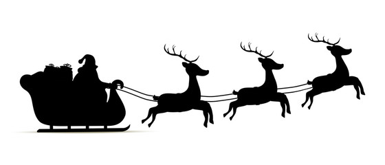 Vector cartoon sleigh, reindeers, sled of Santa Claus.