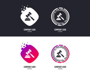 Logotype concept. Auction hammer icon. Law judge gavel symbol. Logo design. Colorful buttons with icons. Auction Vector