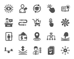 Artificial intelligence, Balance and Refer a friend icons. Continuing education, Methodology and Exhibitors signs. Swipe up, Elastic and artificial intelligence icons. Vector