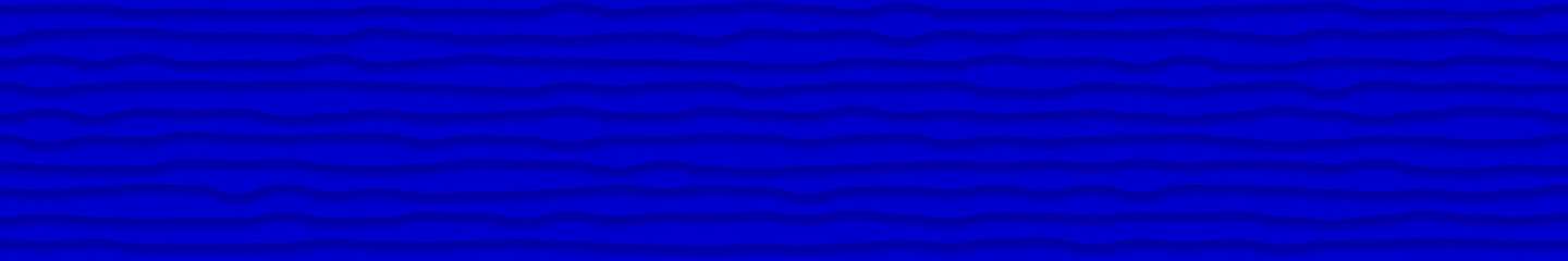 Abstract horizontal banner of wavy lines with shadows in blue colors