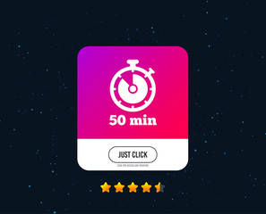 Timer sign icon. 50 minutes stopwatch symbol. Web or internet icon design. Rating stars. Just click button. Timer Vector