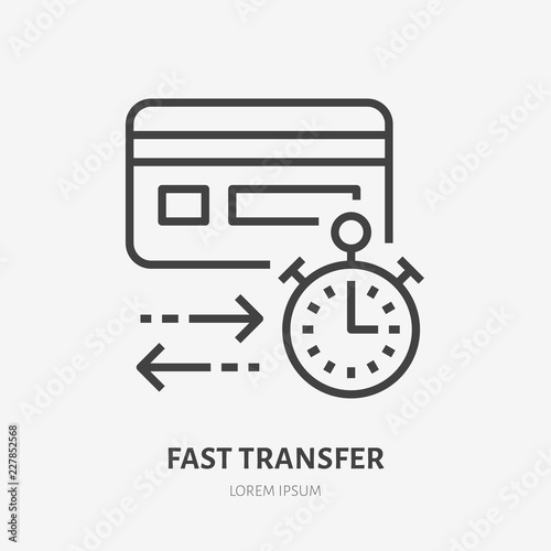 Credit Card With Clock Flat Line Icon Fast Money Transaction Sign Fast Money Transaction Sign Thin Linear Logo For Financial Services Quick Cash Transfer Online Payment Vector Ilration