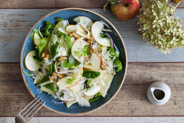 Apple and fennel salad with walnuts and greens - obrazy, fototapety, plakaty