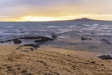 Sunrise Time at Takapuna Beach Auckland New Zealand - View to Rangitoto Island
