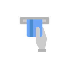 Atm, credit card, hand, money two color blue and gray icon